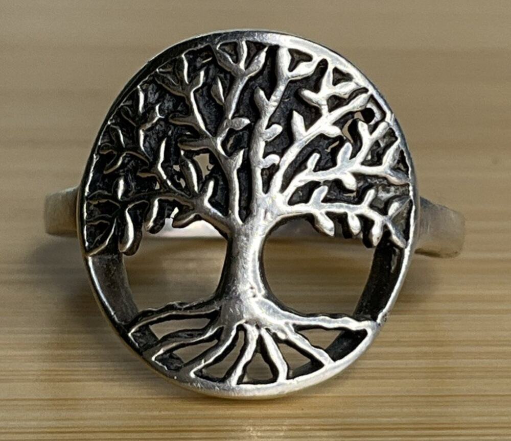 Sterling Silver Tree of Life Ring Size 8 Round Openwork 925 Nature Celtic